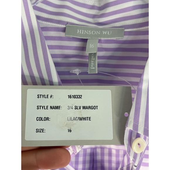 NWT Hinson Wu Purple Lilac White Stripe 3/4 Margot Sleeve Shirt Top‎ Size 16 - Picture 13 of 16